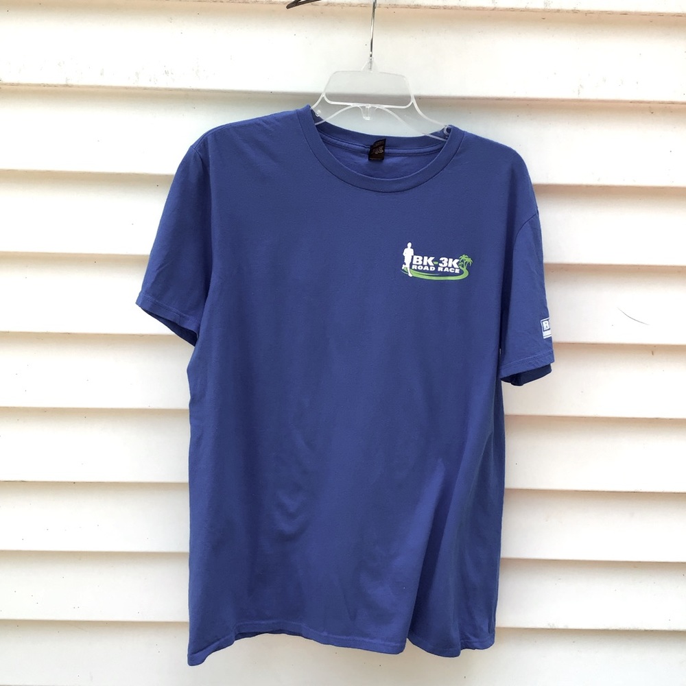 Anvil T-Shirt Mens Sz L Blue White Green Graphic BK3K Road Race Tee 2018 Running